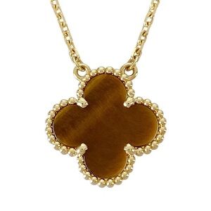 Van Cleef & Arpels Vintage Alhambra Pendant Necklace Tiger Eye 18K Yellow Gold